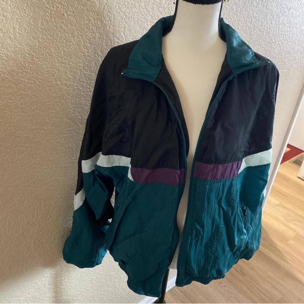 Vintage Pierre Cardin Windbreaker Jacket in Green, Black & Purple